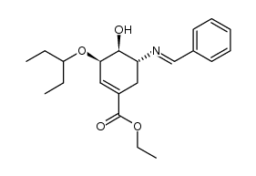 ethyl (3R,4S,5R)-5-N-benzylideneamino-3-(1-ethylpropoxy)-4-hydroxy-1-cyclohexene-1-carboxylate结构式