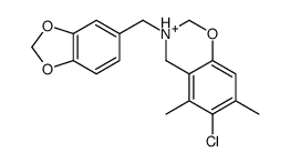 3-(1,3-benzodioxol-5-ylmethyl)-6-chloro-5,7-dimethyl-3,4-dihydro-2H-1,3-benzoxazin-3-ium结构式