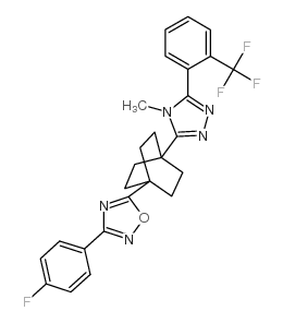 3-(4-FLUOROPHENYL)-5-(4-(4-METHYL-5-(2-(TRIFLUOROMETHYL)PHENYL)-4H-1,2,4-TRIAZOL-3-YL)BICYCLO[2.2.2]OCTAN-1-YL)-1,2,4-OXADIAZOLE结构式