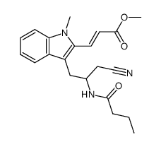 (E)-3-[3-(2-Butyrylamino-3-cyano-propyl)-1-methyl-1H-indol-2-yl]-acrylic acid methyl ester结构式