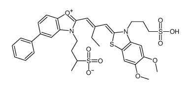 Benzoxazolium, 2-[2-[[5,6-dimethoxy-3-(3- sulfopropyl)-2(3H)-benzothiazolylidene]methyl]-1-butenyl]-5-phenyl-3-(3-sulfobutyl)-, hydroxide, inner salt Structure