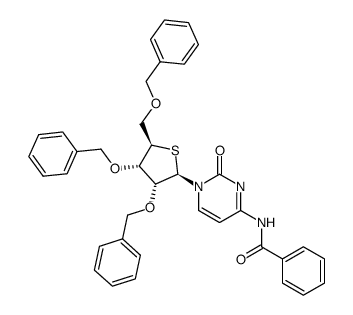 1-(2,3,5-tri-O-benzyl-4-thio-β-D-ribofuranosyl)-N4-benzoyl-cytosine Structure