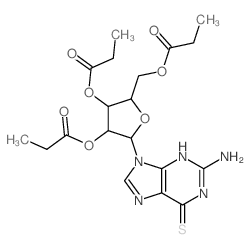 9H-Purine-6-thiol, 2-amino-9-.beta.-D-ribofuranosyl-, 2,3, 5-tripropionate结构式