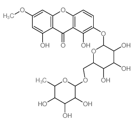 1,8-dihydroxy-6-methoxy-2-[3,4,5-trihydroxy-6-[(3,4,5-trihydroxy-6-methyl-oxan-2-yl)oxymethyl]oxan-2-yl]oxy-xanthen-9-one结构式