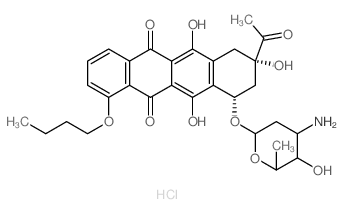 8-acetyl-10-(4-amino-5-hydroxy-6-methyl-oxan-2-yl)oxy-1-butoxy-6,8,11-trihydroxy-9,10-dihydro-7H-tetracene-5,12-dione Structure