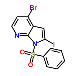 4-溴-2-碘-1-(苯磺酰基)-1H-吡咯并[2,3-B]吡啶结构式