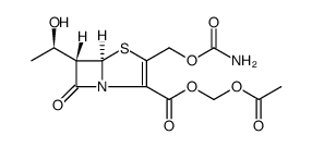 4-Thia-1-azabicyclo[3.2.0]hept-2-ene-2-carboxylic acid, 3-[[(aminocarbonyl)oxy]methyl]-6-[(1R)-1-hydroxyethyl]-7-oxo-, (acetyloxy)methyl ester, (5R,6S)结构式