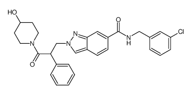 N-(3-Chlorobenzyl)-2-[3-(4-hydroxypiperidin-1-yl)-3-oxo-2-phenylpropyl]-2H-indazole-6-carboxamide结构式