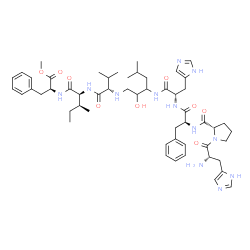 N-[3-[(L-His-L-Pro-L-Phe-L-His-)Amino]-2-hydroxy-5-methylhexyl]-L-Val-L-Ile-L-Phe-OMe structure