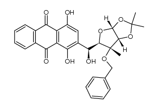 (5S)-3-O-Benzyl-1,2-O-isopropylidene-3-C-methyl-5-(9',10'-dihydro-1',4'-dihydroxy-9',10'-dioxo-2'-anthryl)-α-D-ribofuranose结构式