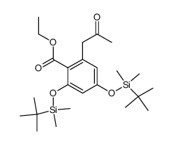 2,4-Bis-(tert-butyl-dimethyl-silanyloxy)-6-(2-oxo-propyl)-benzoic acid ethyl ester结构式
