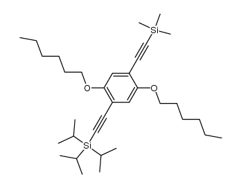 1,4-bis(hexyloxy)-2-(2-triisopropylsilylethynyl)-5-(2-trimethylsilylethynyl)benzene结构式