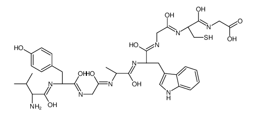 2-[[(2R)-2-[[2-[[(2S)-2-[[(2S)-2-[[2-[[(2S)-2-[[(2S)-2-amino-3-methylbutanoyl]amino]-3-(4-hydroxyphenyl)propanoyl]amino]acetyl]amino]propanoyl]amino]-3-(1H-indol-3-yl)propanoyl]amino]acetyl]amino]-3-sulfanylpropanoyl]amino]acetic acid结构式