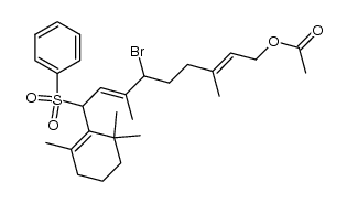 1-acetoxy-6-bromo-3,7-dimethyl-9-(2,6,6-trimethyl-1-cyclohexene-1-yl)-9-phenylsulfonyl-2,7-nonadiene结构式