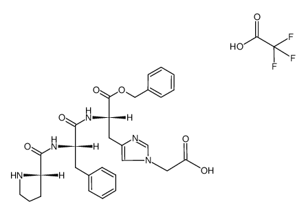 L-prolyl-L-phenylalanyl-Nim-(carboxymethyl)-L-histidine benzyl ester trifluoroacetate结构式