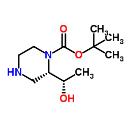 2-Methyl-2-propanyl (2S)-2-[(1S)-1-hydroxyethyl]-1-piperazinecarboxylate structure