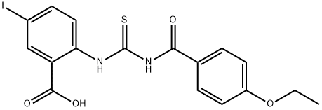 2-[[[(4-ethoxybenzoyl)amino]thioxomethyl]amino]-5-iodo-benzoic acid structure