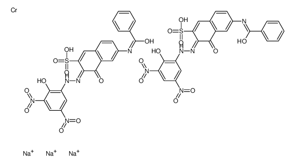 trisodium bis[6-benzamido-4-hydroxy-3-[(2-hydroxy-3,5-dinitrophenyl)azo]naphthalene-2-sulphonato(3-)]chromate(3-) Structure