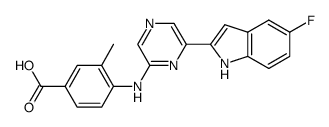 4-{[6-(5-fluoro-1H-indol-2-yl)pyrazin-2-yl]amino}-3-methylbenzoic acid Structure
