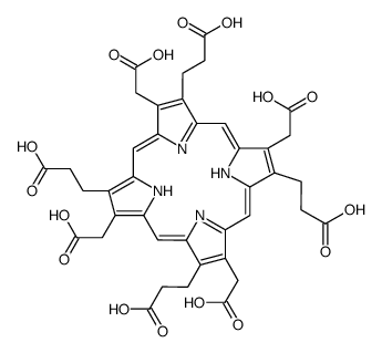 3-[7,12,17-tris-(2-carboxy-ethyl)-3,8,13,18-tetrakis-carboxymethyl-22,24-dihydro-porphin-2-yl]-propionic acid structure