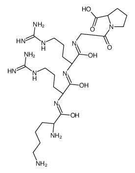 (2S)-1-[2-[[(2S)-2-[[(2S)-2-[[(2S)-2,6-diaminohexanoyl]amino]-5-(diaminomethylideneamino)pentanoyl]amino]-5-(diaminomethylideneamino)pentanoyl]amino]acetyl]pyrrolidine-2-carboxylic acid Structure