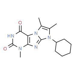 1-Cyclohexyl-2,3,7-trimethyl-1H,7H-1,3a,5,7,8-pentaaza-cyclopenta[a]indene-4,6-dione结构式