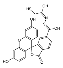 3',6'-dihydroxy-3-oxospiro-(isobenzofuran-1(3H),9'-9H-xanthene)-6-carboxylic acid 2-(mercaptoacetyl)hydrazide structure