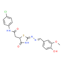 N-(4-chlorophenyl)-2-((E)-2-(((E)-4-hydroxy-3-methoxybenzylidene)hydrazono)-4-oxothiazolidin-5-yl)acetamide Structure