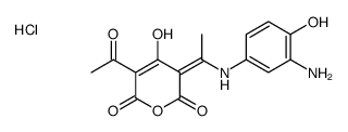 5-acetyl-3-[1-[(3-amino-4-hydroxyphenyl)amino]ethylidene]-4-hydroxy-2H-pyran-2,6(3H)-dione monohydrochloride structure