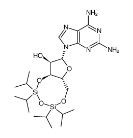 3′,5′-(1,1,3,3-tetraisopropyl-1,3-disiloxan-1,3-yl)-9-(β-D-ribofuranosyl)purin-2,6-diamine Structure