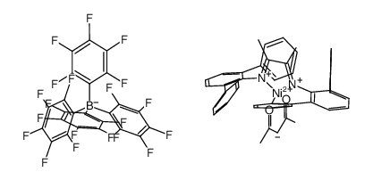 ((2,6-C6H3(C6H5)2)N=C(CH3)-C(CH3)=N(2,6-C6H3(C6H5)2))Ni(acac)B(C6F5)4 Structure