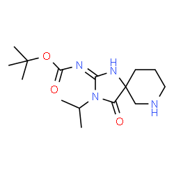 (3-异丙基-4-氧代-1,3,7-三氮杂螺[4.5]癸-1-烯-2-基)氨基甲酸叔丁酯结构式
