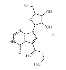1H-Pyrrolo[2,3-d]pyrimidine-5-carboximidicacid, 4,7-dihydro-4-oxo-7-b-D-ribofuranosyl-, ethyl ester, monohydrochloride (8CI,9CI) Structure