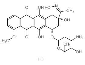 5,12-Naphthacenedione,10-[(3-amino-2,3,6-trideoxy-a-L-lyxo-hexopyranosyl)oxy]-7,8,9,10-tetrahydro-6,8,11-trihydroxy-8-[1-(hydroxyimino)ethyl]-1-methoxy-,monohydrochloride, (8S,10S)- (9CI)结构式