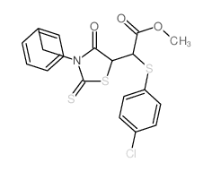 5-Thiazolidineaceticacid, a-[(4-chlorophenyl)thio]-4-oxo-3-(phenylmethyl)-2-thioxo-,methyl ester Structure