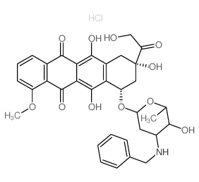5,12-Naphthacenedione, 7,8,9,10-tetrahydro-6,8, 11-trihydroxy-8- (hydroxyacetyl)-1-methoxy-10-[[2,3, 6-trideoxy-3-[(phenylmethyl)amino]-.alpha.-L-lyxohexopyranosyl]oxy ]-, hydrochloride, (8S-cis)-结构式