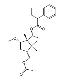 (S)-1-((1S,3R,5S)-3-(acetoxymethyl)-5-methoxy-1,2,2-trimethylcyclopentyl)ethyl 2-phenylbutanoate Structure
