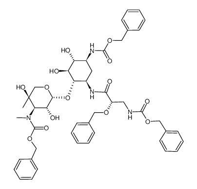 1-[(2-benzyloxy-3-N-benzyloxycarbonyl)-L-isoserinyl]-3,3-di-N-benzyloxycarbonylgaramine Structure