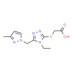 ((4-Ethyl-5-[(3-methyl-1H-pyrazol-1-yl)methyl]-4H-1,2,4-triazol-3-yl)thio)acetic acid structure