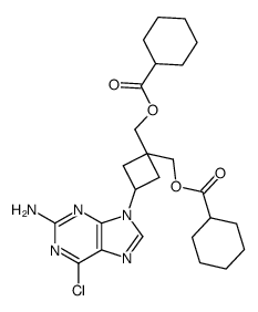 (3-(2-amino-6-chloro-9H-purin-9-yl)cyclobutane-1,1-diyl)bis(methylene) dicyclohexanecarboxylate Structure