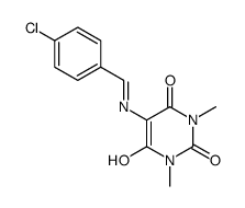 5-(4-chloro-benzylideneamino)-1,3-dimethyl-pyrimidine-2,4,6-trione Structure