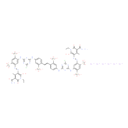 1,3-Benzenedisulfonic acid, 4,4'-[1,2-ethenediylbis[(3-sulfo-4,1-phenylene)imino(6-chloro-1,3,5-triazine-4,2-diyl)imino]]bis[6-[[5-(aminocarbonyl)-1-ethyl-1,6-dihydro-2-hydroxy-4-methyl-6-oxo-3-pyridinyl]azo]-, hexasodium salt structure