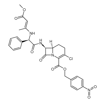 (6R,7S)-4-nitrobenzyl 3-chloro-7-((R)-2-((4-methoxy-4-oxobut-2-en-2-yl)amino)-2-phenylacetamido)-8-oxo-1-azabicyclo[4.2.0]oct-2-ene-2-carboxylate结构式