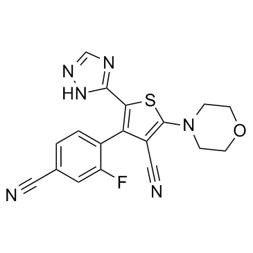 4-(4-氰基-2-氟苯基)-2-吗啉-5-(1H-1,2,4-三唑-5-基)噻吩-3-腈结构式