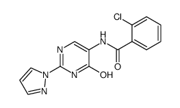 2-chloro-N-(4-hydroxy-2-(1H-pyrazol-1-yl)pyrimidin-5-yl)benzamide结构式