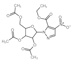 1H-Pyrazole-5-carboxylicacid, 4-nitro-1-(2,3,5-tri-O-acetyl-b-D-ribofuranosyl)-,ethyl ester Structure
