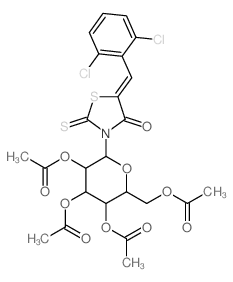 [3,4,5-triacetyloxy-6-[(5Z)-5-[(2,6-dichlorophenyl)methylidene]-4-oxo-2-sulfanylidene-thiazolidin-3-yl]oxan-2-yl]methyl acetate结构式