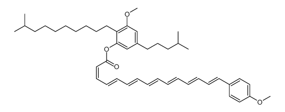 3-Methoxy-2-(9-methyldecyl)-5-(4-methylpentyl)phenyl (2E,4E,6E,8E,10E, 12E,14E)-15-(4-methoxyphenyl)-2,4,6,8,10,12,14-pentadecaheptaenoate结构式