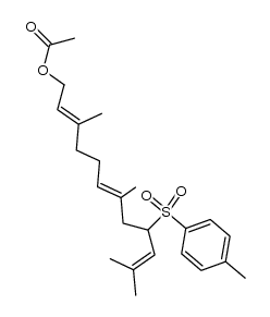 (2'E,6'E)-Essigsaeure-[3',7',11'-trimethyl-9'-(p-tolylsulfonyl)-2',6',10'-dodecatrien-1'yl]ester Structure
