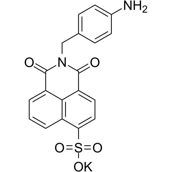 4-Sulfo-N-(4-aminobenzyl)-1,8-naphthalimide potassium structure